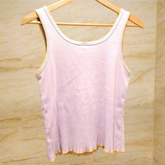 MTV y2k pink lilac with yellow trim cropped tank top vintage rare aesthetic - Picture 3 of 7